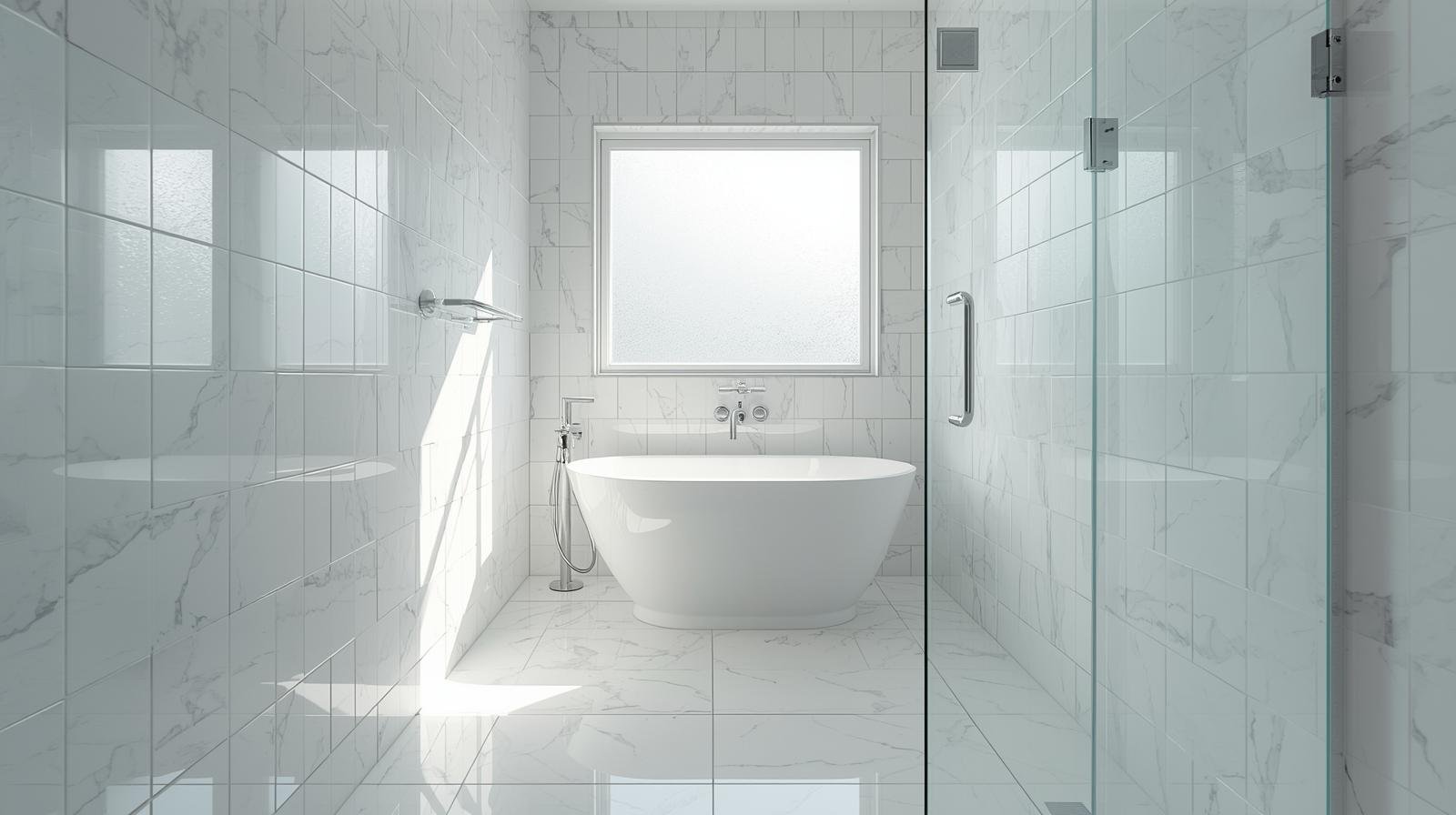 Bright white shower with glossy tiles