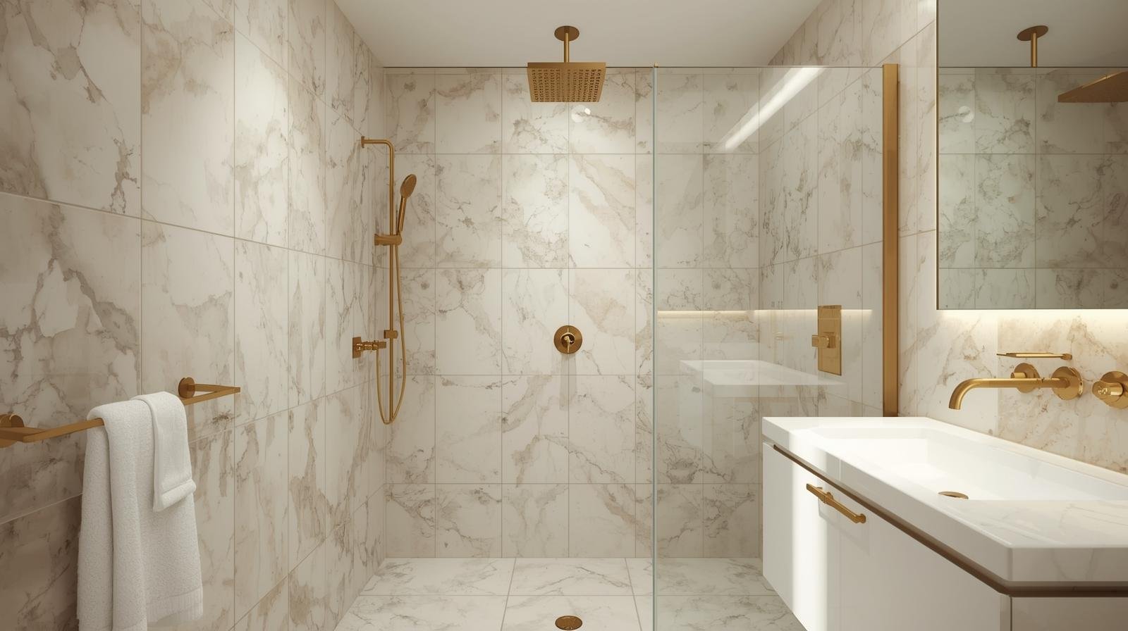 Brushed gold shower fixtures