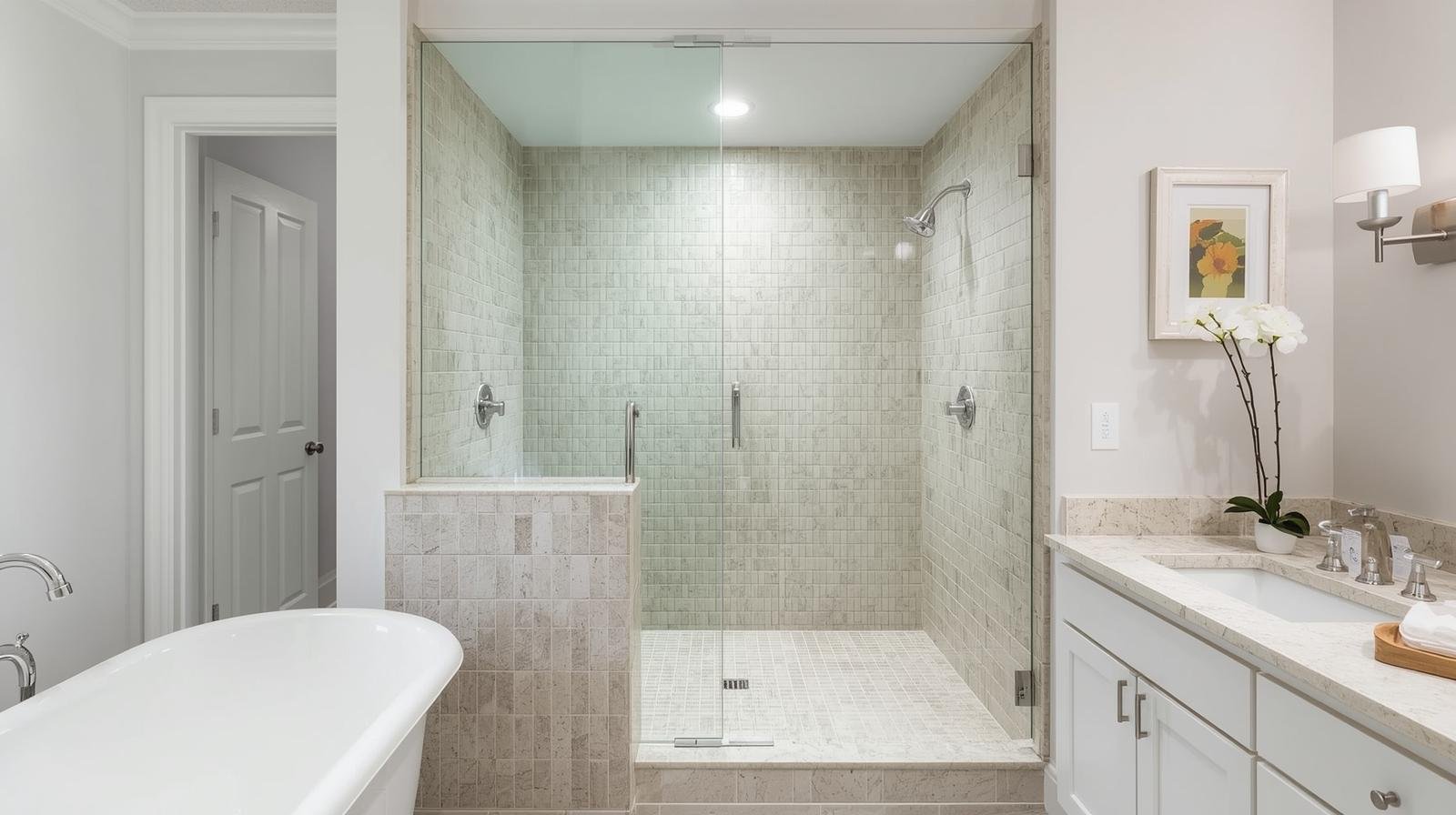 Glass return panel on a pony wall