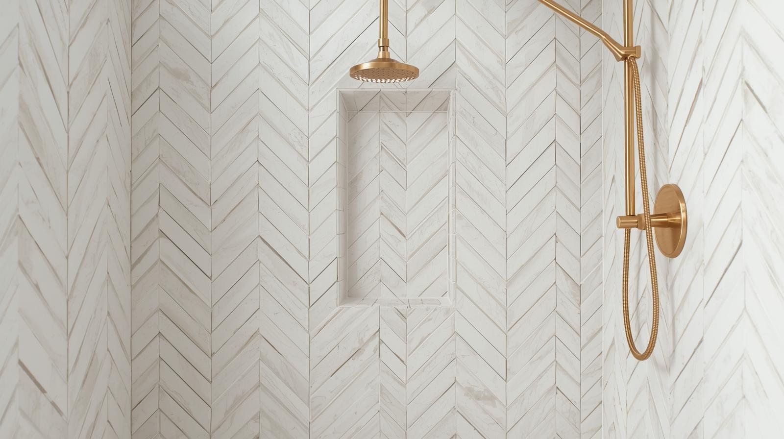 Herringbone tile pattern in a shower