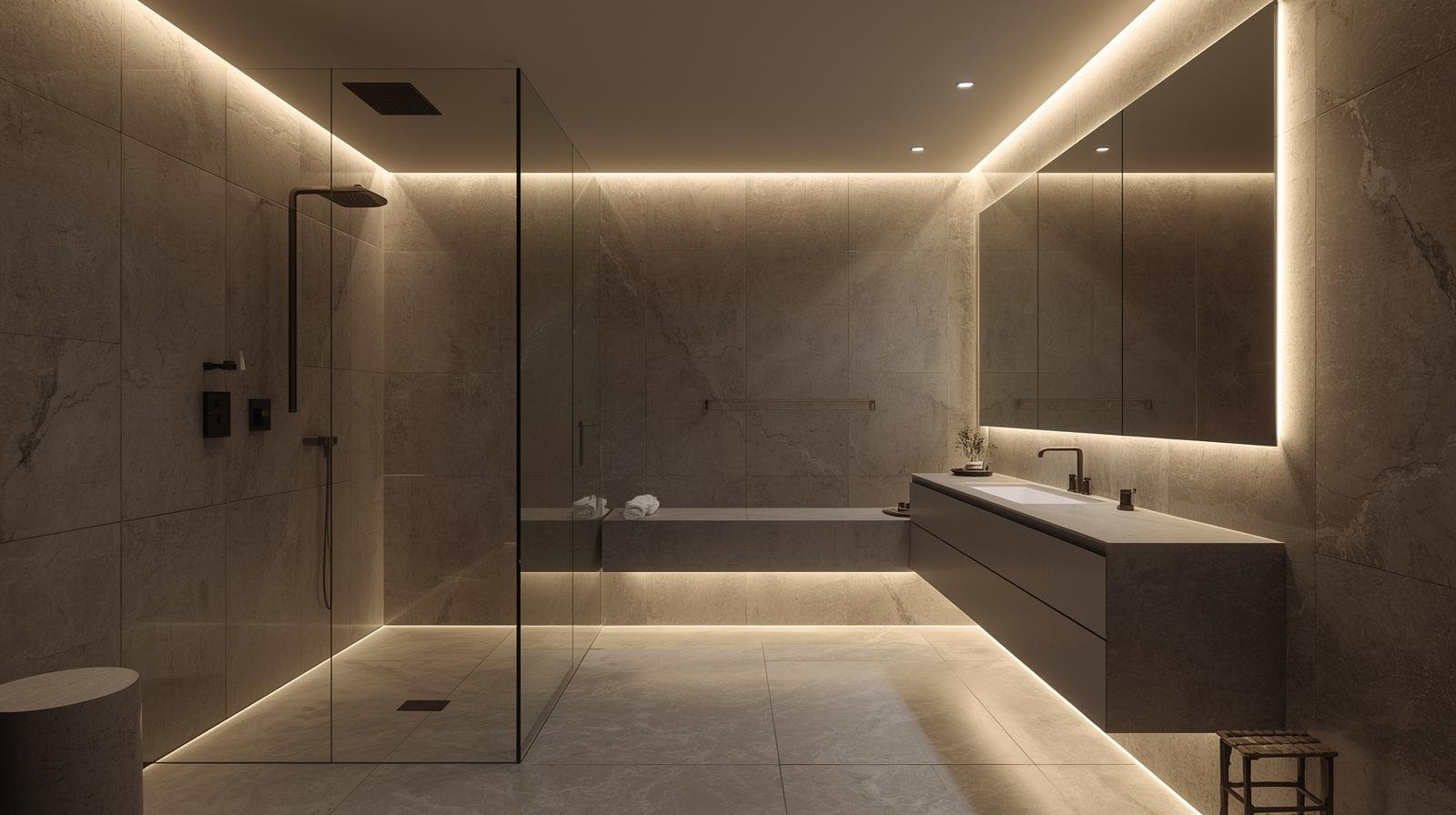 LED strip lighting in a shower niche