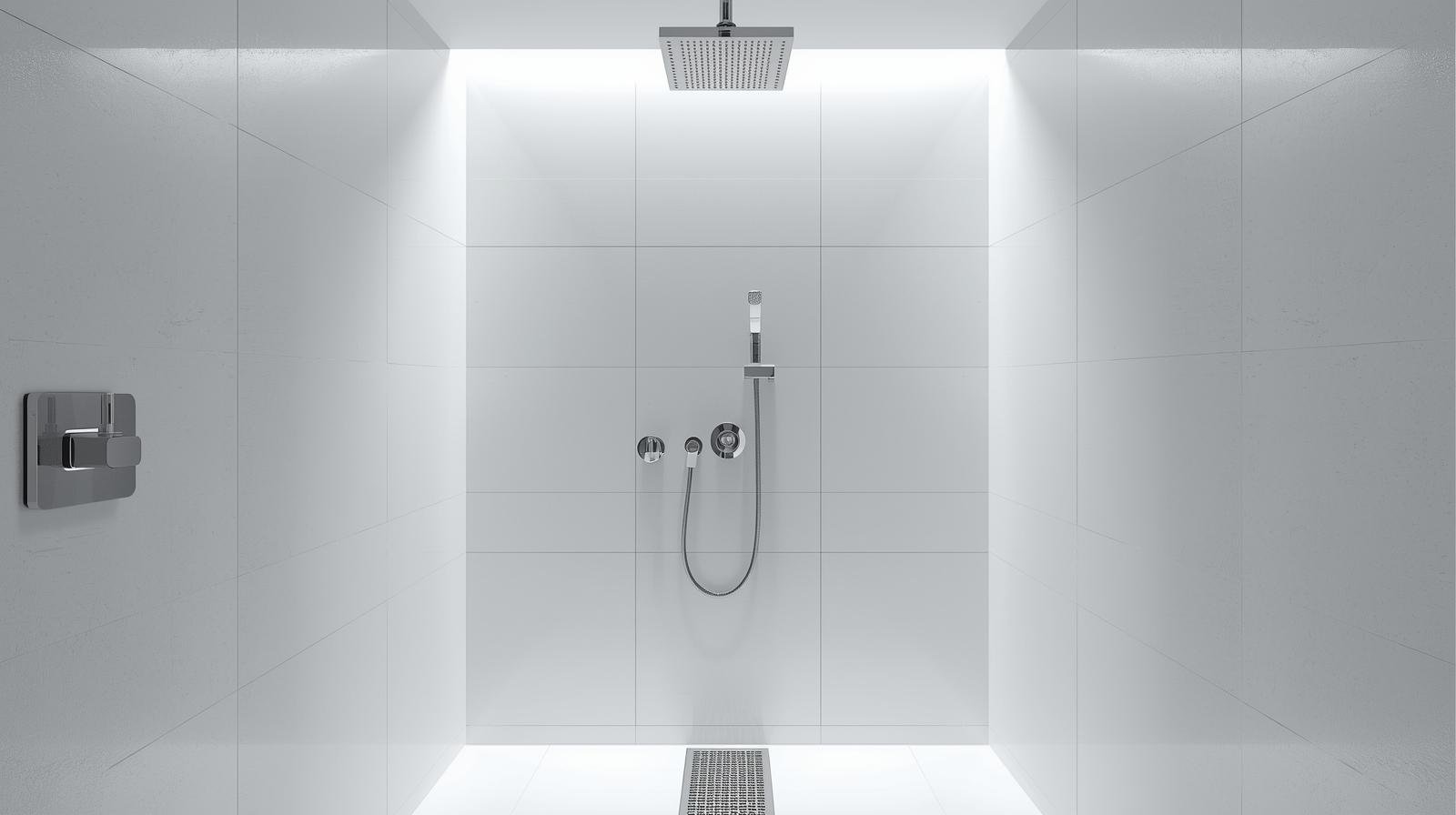 Modern shower with a sleek linear drain