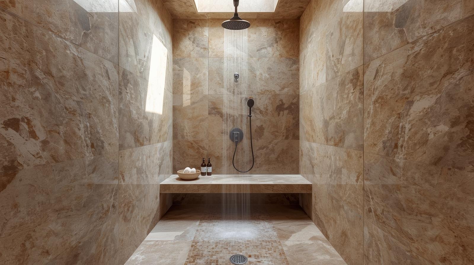 Natural stone tile in a shower