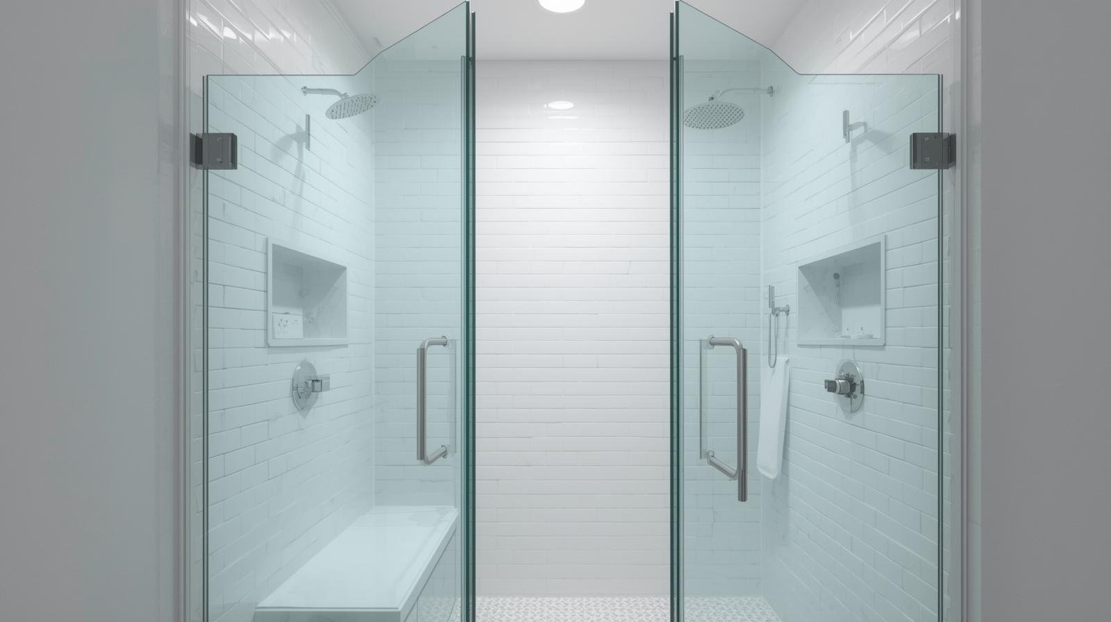 Pivoting glass shower door