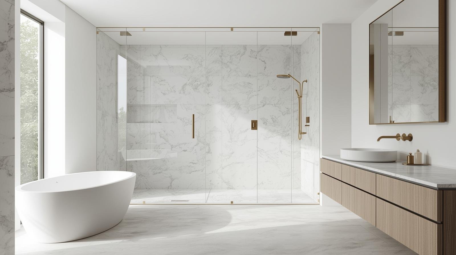 Shower door with minimalist hardware