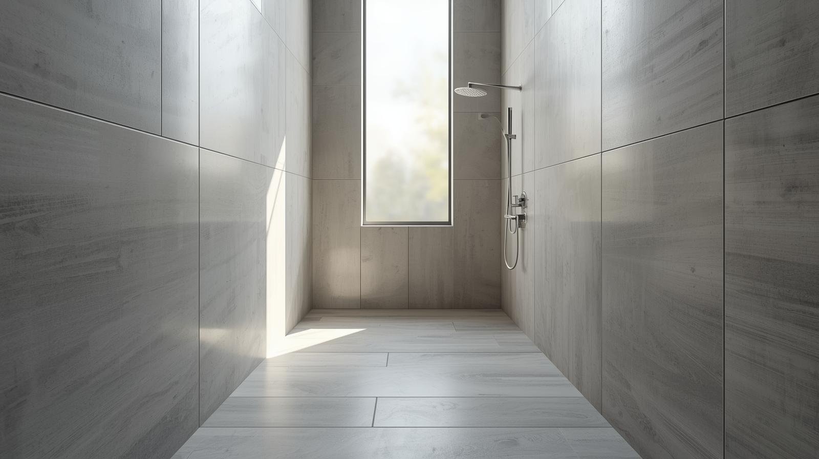 Shower tile extending to the ceiling