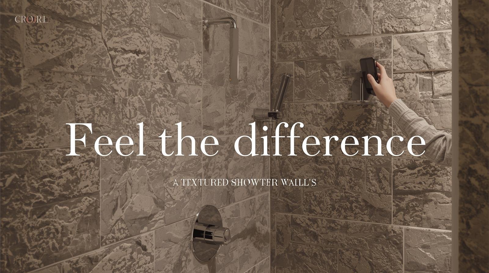 Shower wall with textured tiles