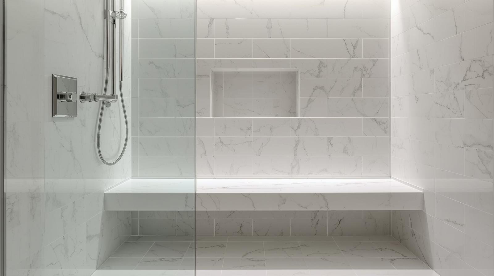 Shower with a built-in floating bench