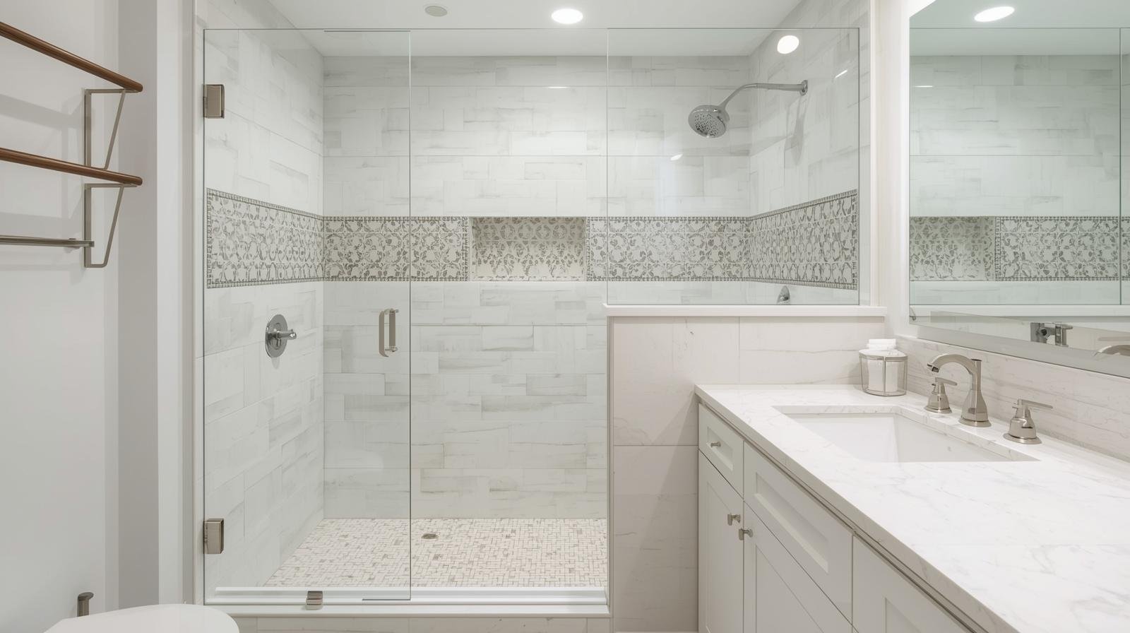 Shower with a tile border