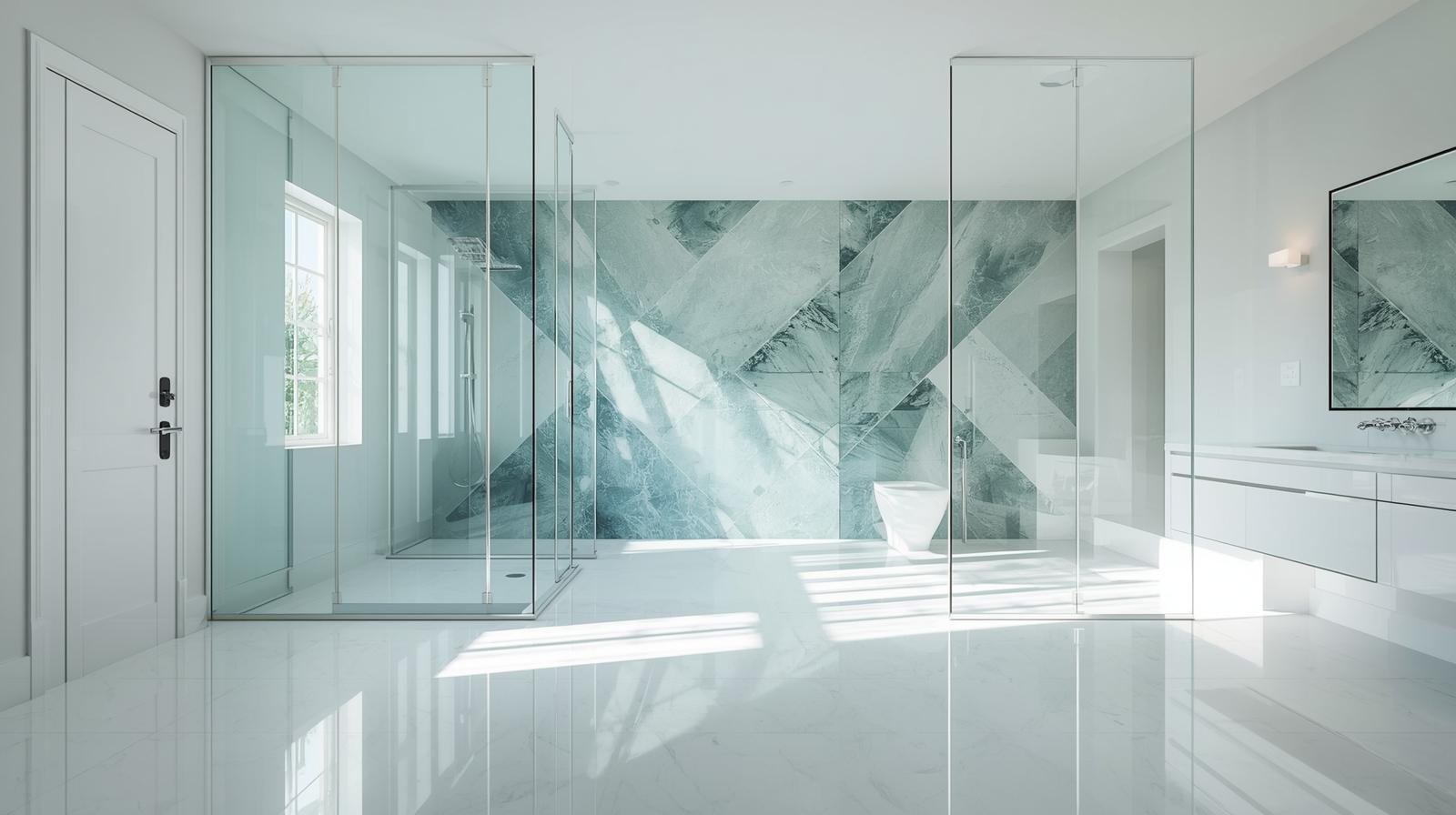 Shower with clear, non-frosted glass