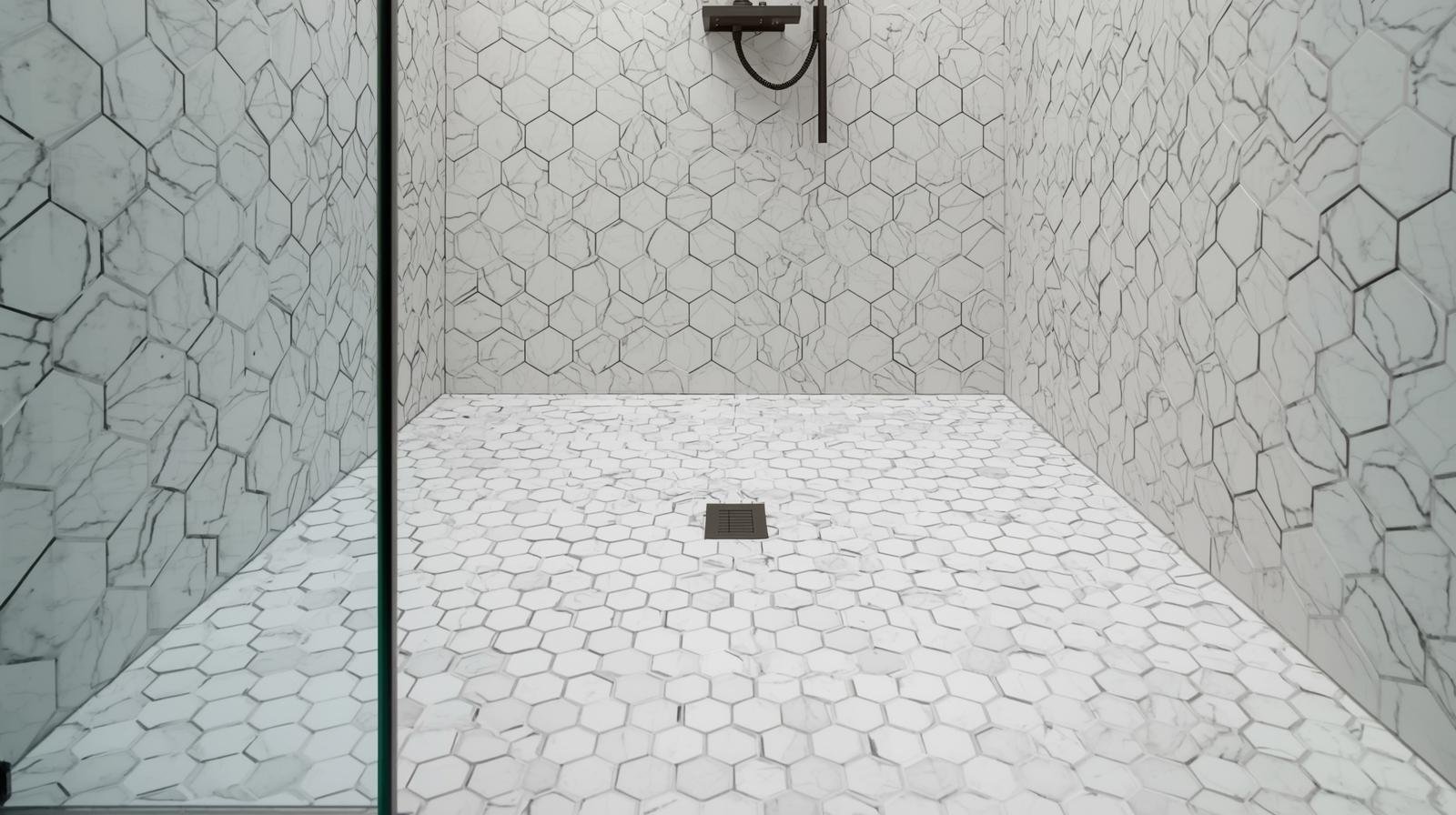Shower with contrasting dark grout