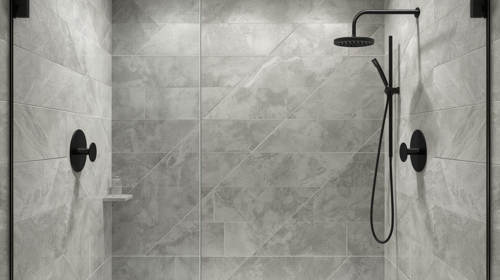 Shower with diagonal tile pattern