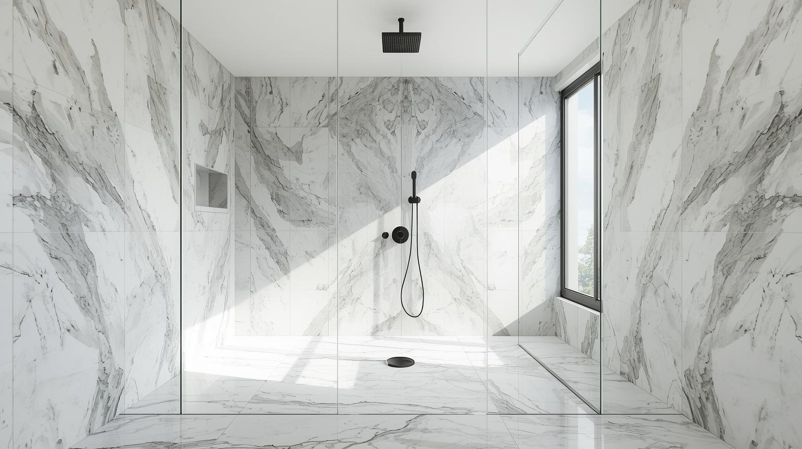 Shower with large format tiles