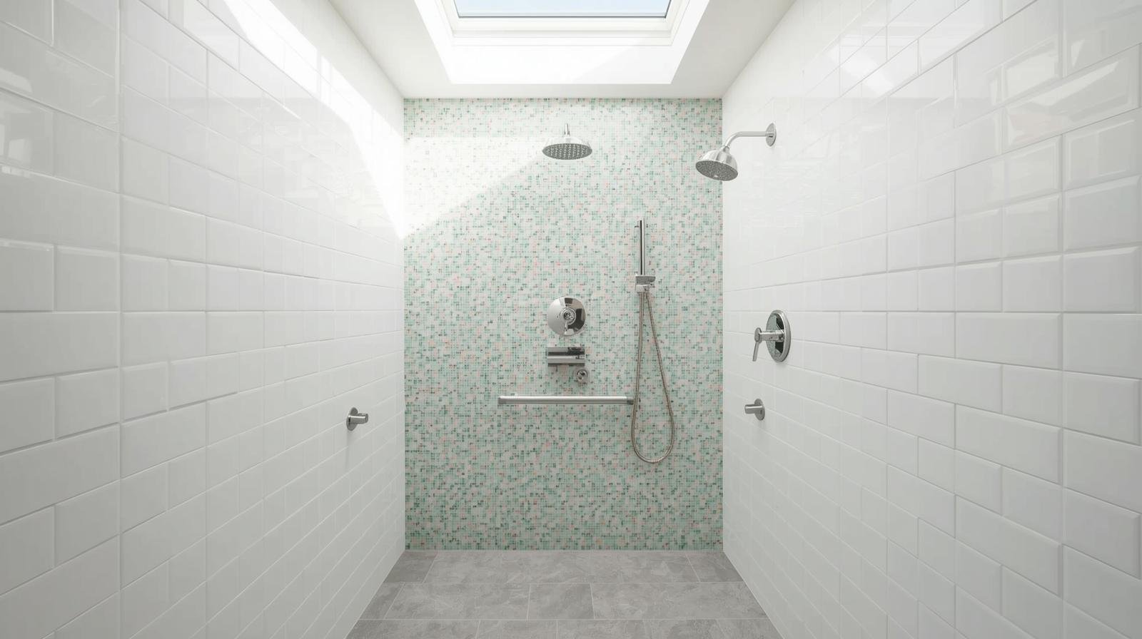 Shower with light and bright tile colors