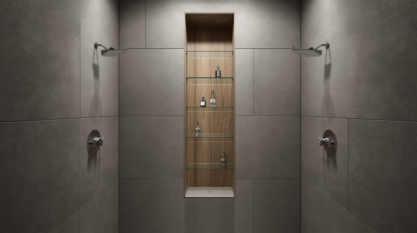 Tall, vertical shower niche