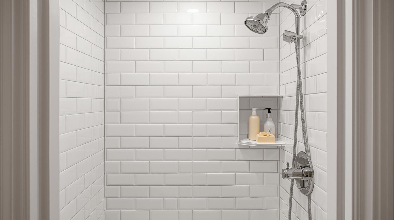 White subway tile in a classic shower