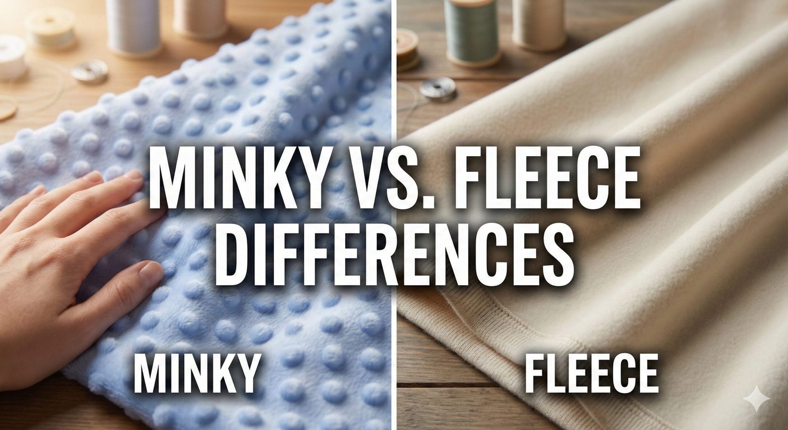 Close up comparison of soft minky fabric texture and brushed fleece texture