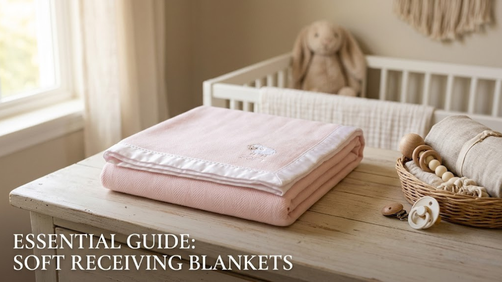 Soft receiving blanket in pastel color folded neatly